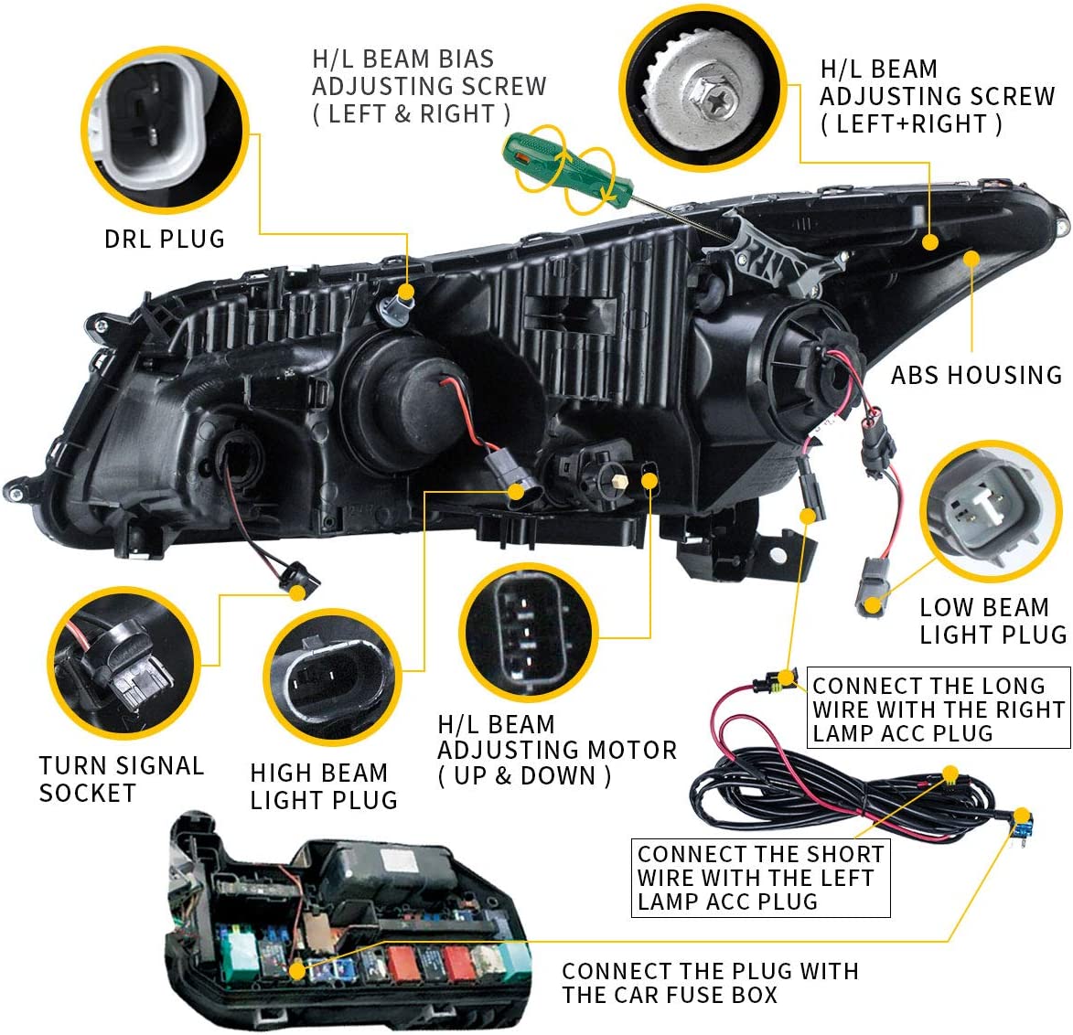 Honda Accord LED Projector Headlights Assembly with Sequential Turn Signal